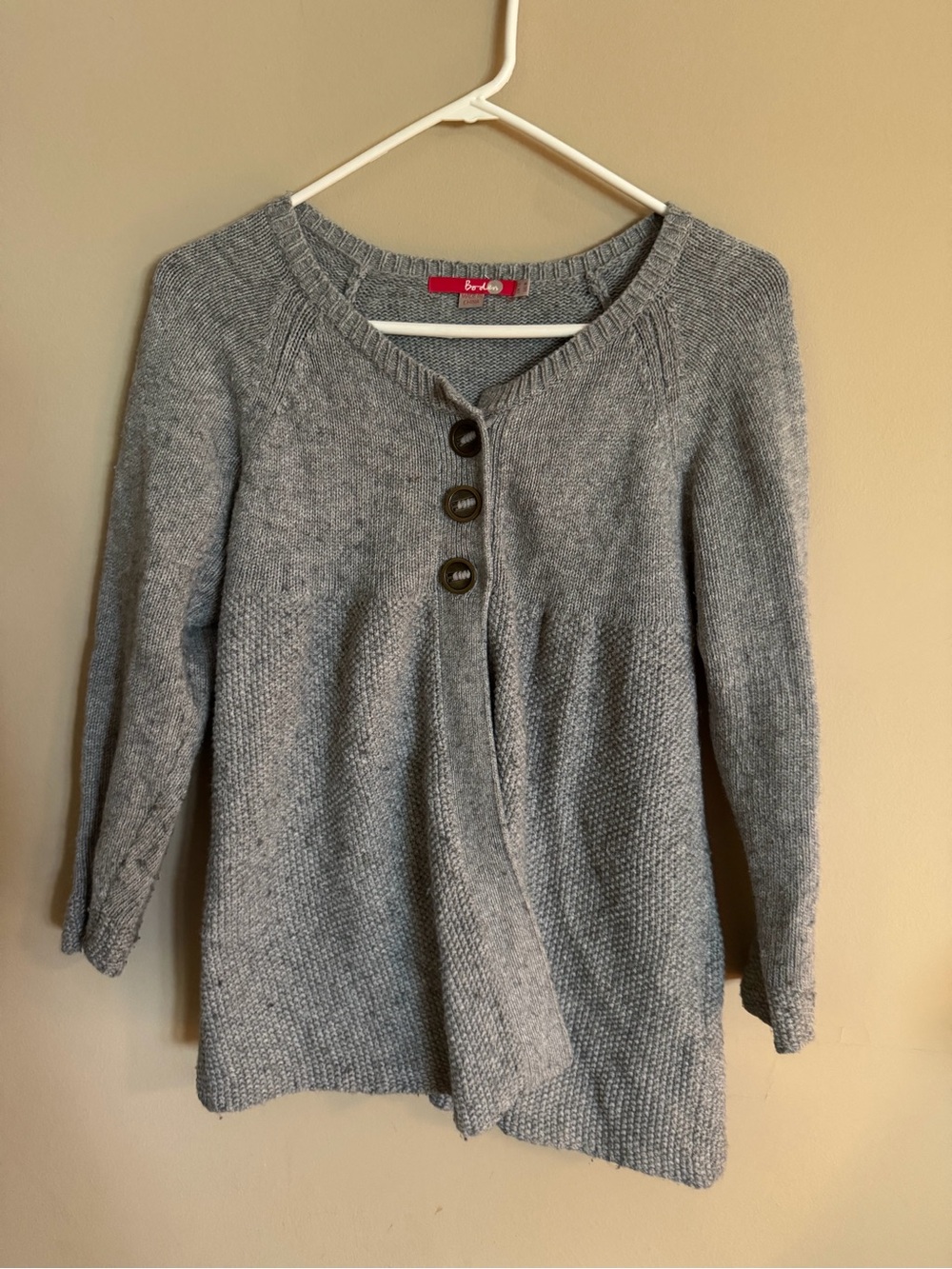 Boden Light Gray Button-Front Knit Cardigan